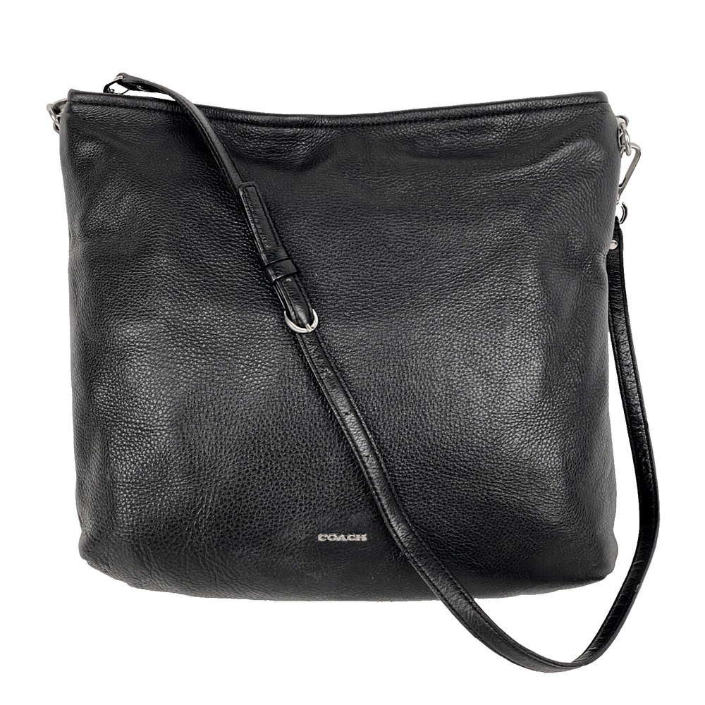 Coach Madison Pebbled Leather Hobo Black Large Satchel Tote Purse Shoulder Bag